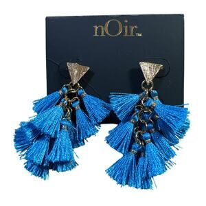 NOIR Goldtone Moroccan Filigree Turquoise Blue Tassel Dangle Drop Earrings NEW
